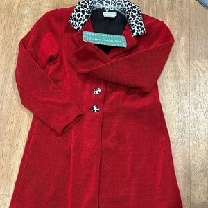 Rare Editions girls  Red Coat/Animal Print Collar/buttons 60 Acrylic 40% Poly